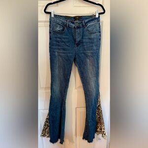NWT L&B Blue Flare Jeans with Leopard Print